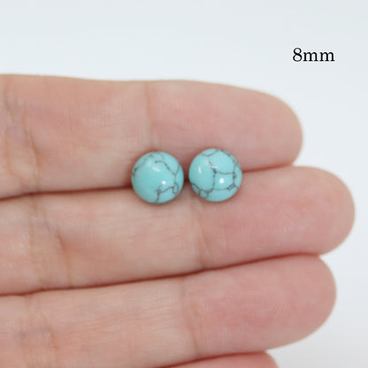 Simulated Turquoise Stone Stud Earrings, Two Sizes