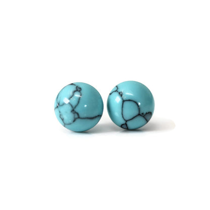 Simulated Turquoise Stone Stud Earrings, Two Sizes