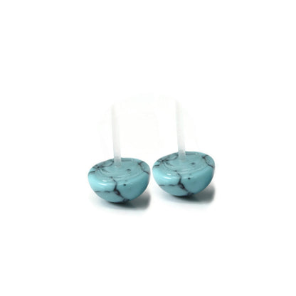Simulated Turquoise Stone Stud Earrings, Two Sizes