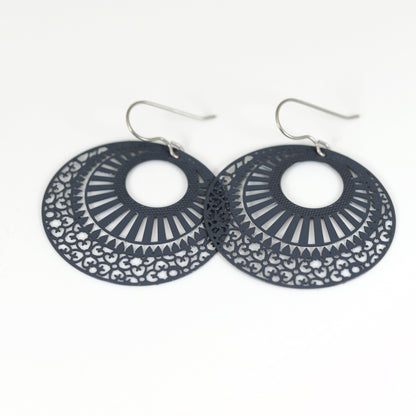 Laser Cut Filigree Circles Dangle Earrings - 4 Colors