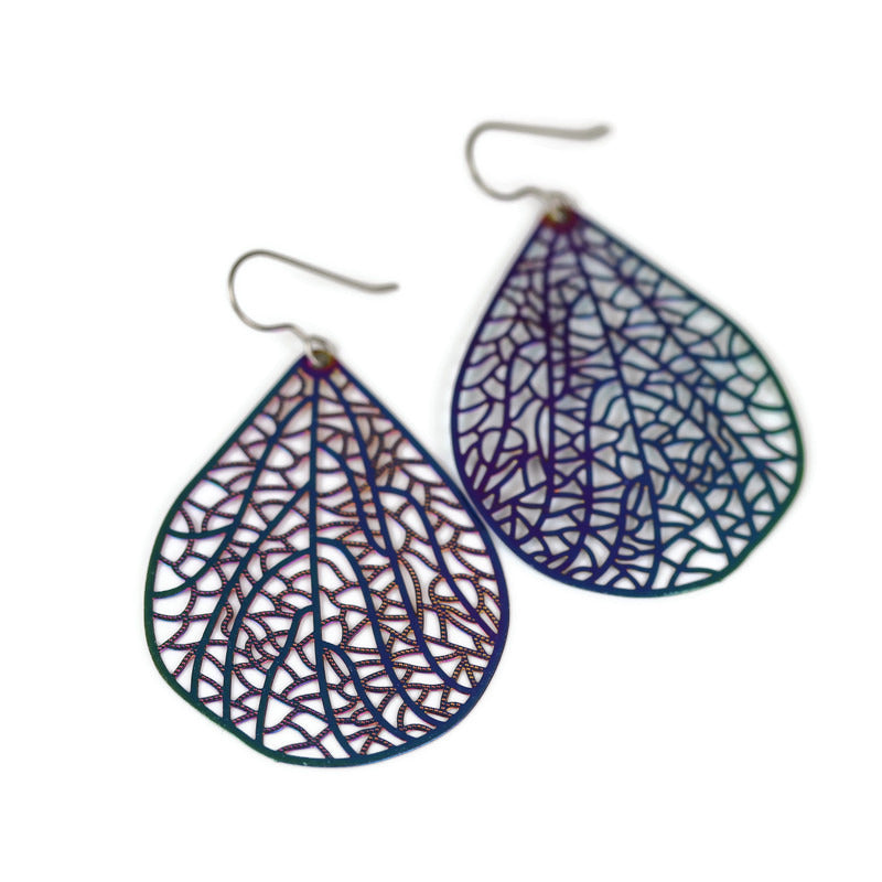 Rainbow Iridescent Metal Dangle Earrings