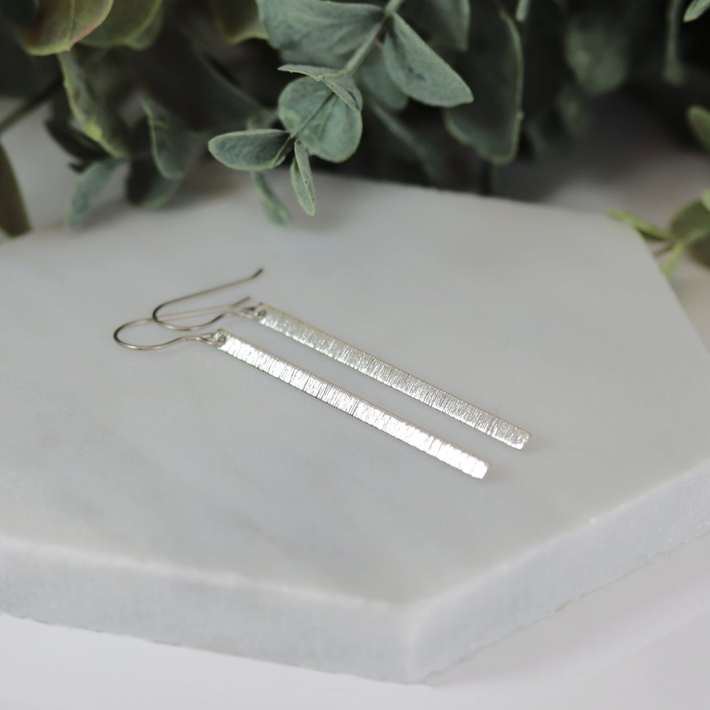 Long Brushed Minimalist Bar Dangle Earrings - 2 Colors