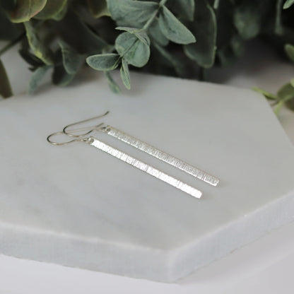 Long Brushed Minimalist Bar Dangle Earrings - 2 Colors