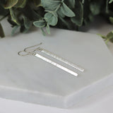Dangle Earrings Long Brushed Minimalist Bar Invisible Clip On, Titanium or Plastic Hook