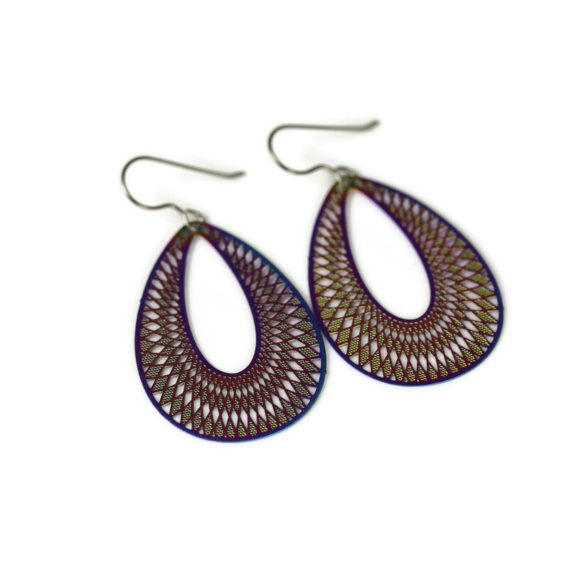 Rainbow Iridescent Metal Dangle Earrings