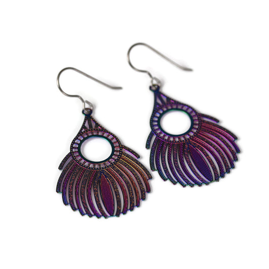 Rainbow Iridescent Metal Dangle Earrings