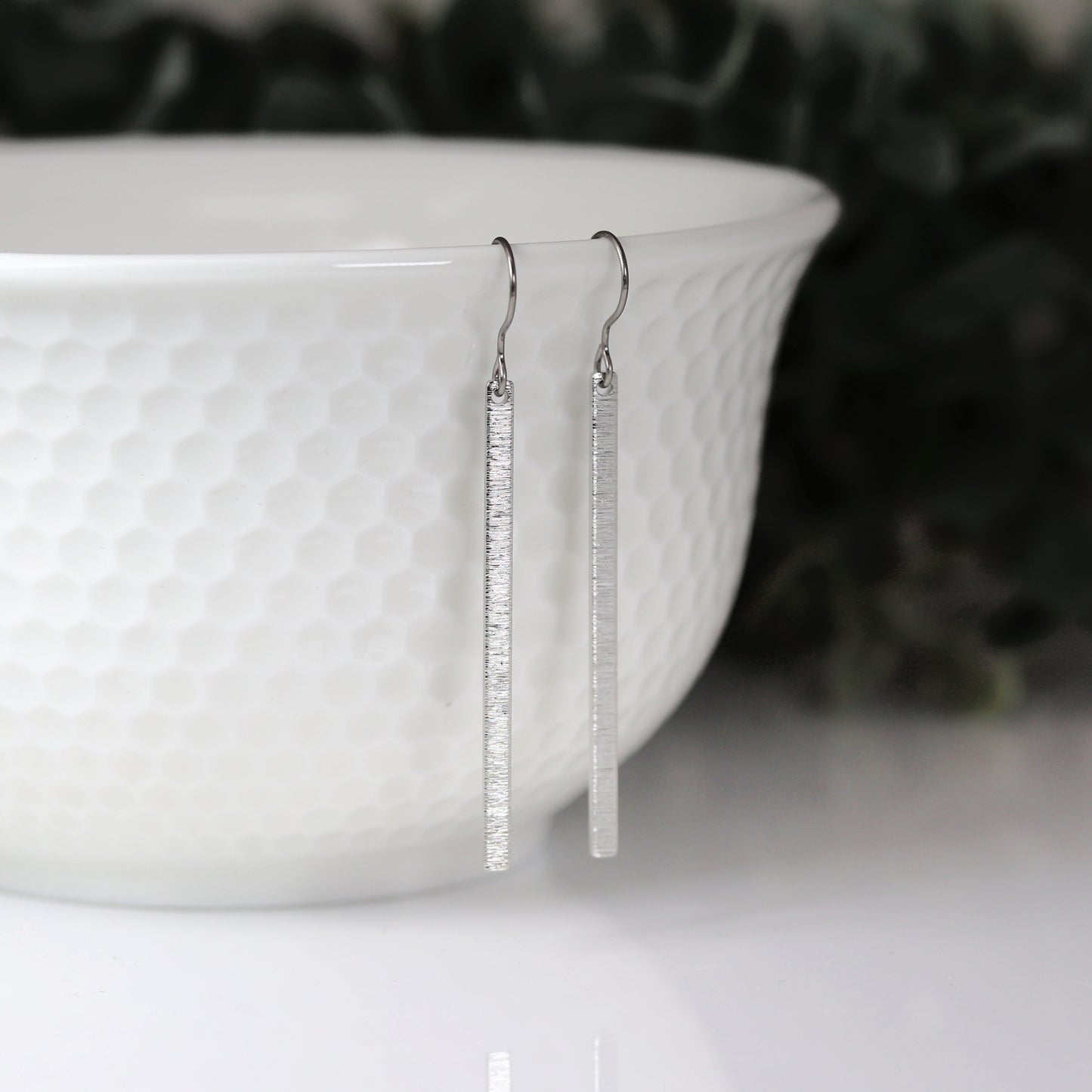 Long Brushed Minimalist Bar Dangle Earrings - 2 Colors