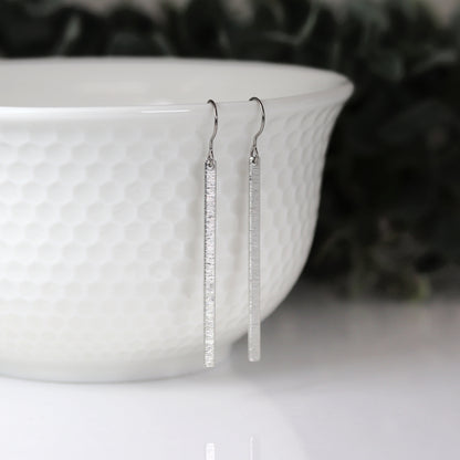 Long Brushed Minimalist Bar Dangle Earrings - 2 Colors
