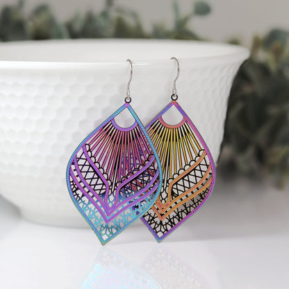 Rainbow Iridescent Metal Dangle Earrings