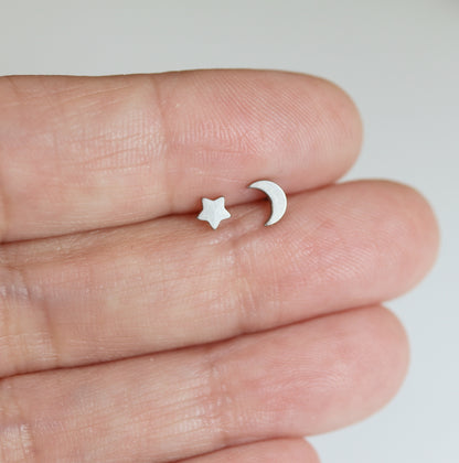 Titanium Tiny Moon and Star Stud Earrings