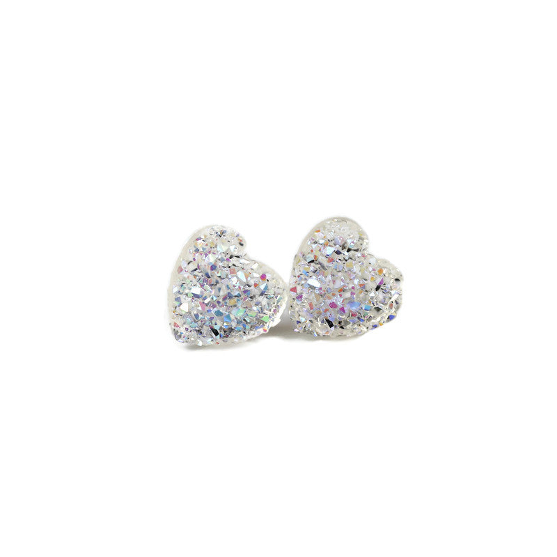 Dainty Faux Druzy Heart Stud Earrings