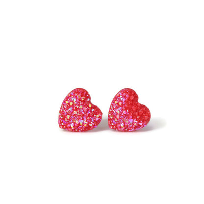 Dainty Faux Druzy Heart Stud Earrings