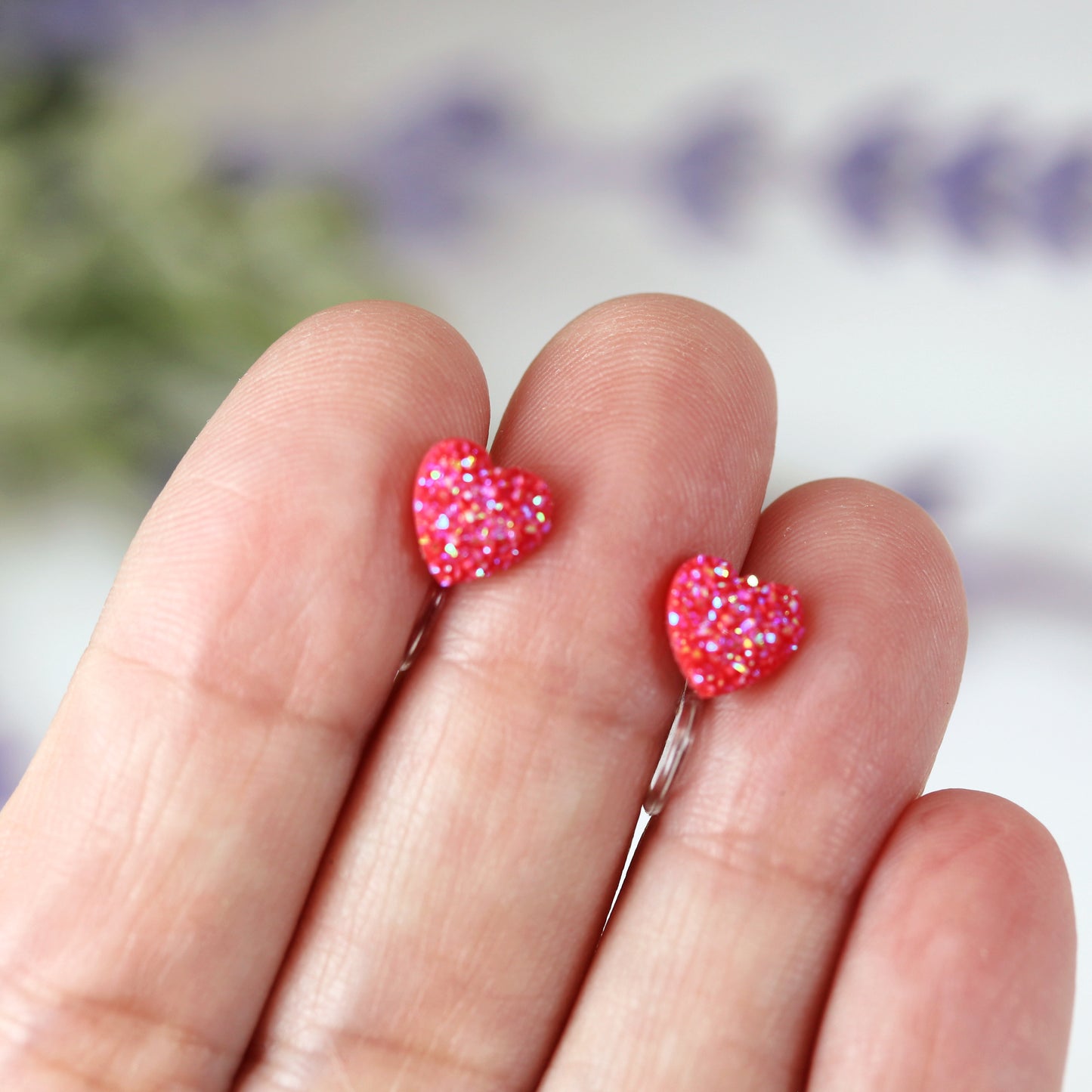 Dainty Faux Druzy Heart Stud Earrings