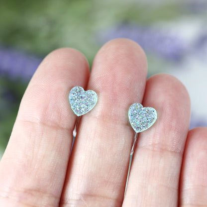 Dainty Faux Druzy Heart Stud Earrings