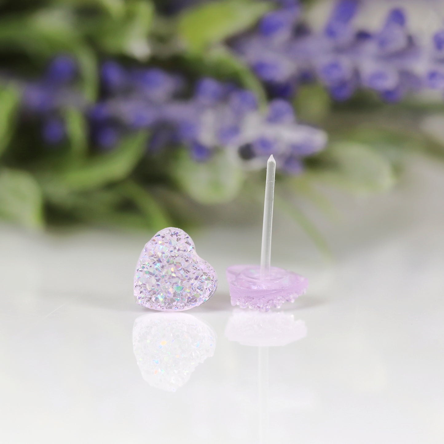 Dainty Faux Druzy Heart Stud Earrings