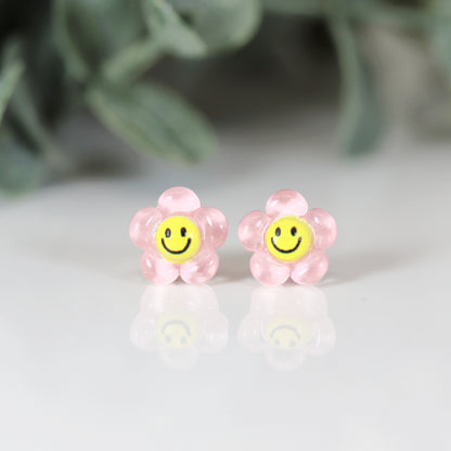 Smiley Face Flower Stud Earrings