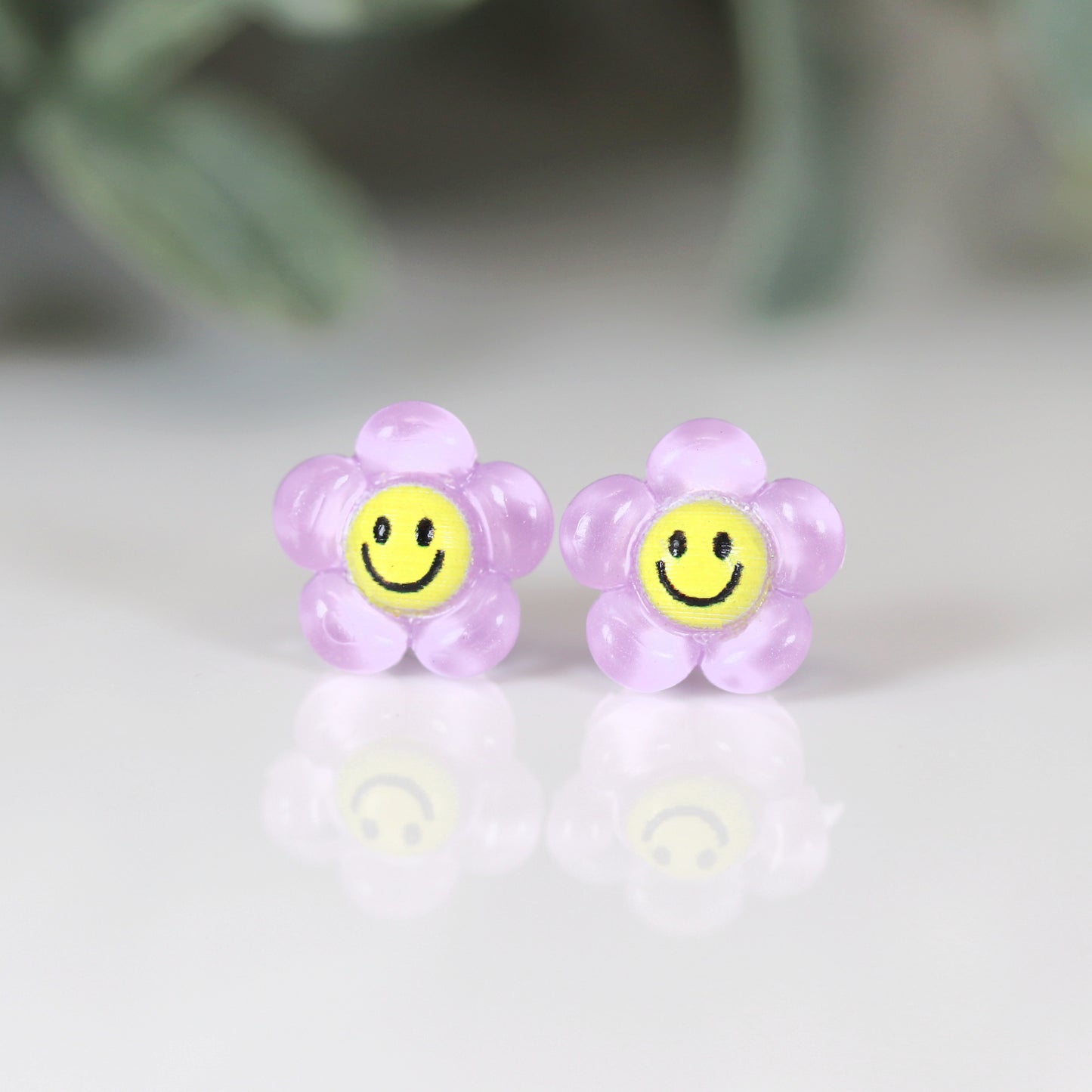 Smiley Face Flower Stud Earrings