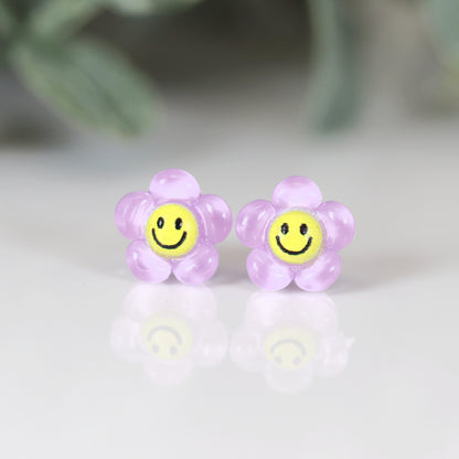 Smiley Face Flower Stud Earrings