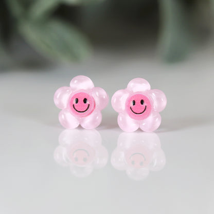Smiley Face Flower Stud Earrings