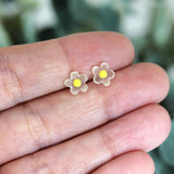 Plastic Post Earrings or Invisible Clip On Dainty Dot Flower Studs, 7mm