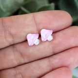 Plastic Post Earrings or Invisible Clip On Cute Mushroom Studs, 10mm