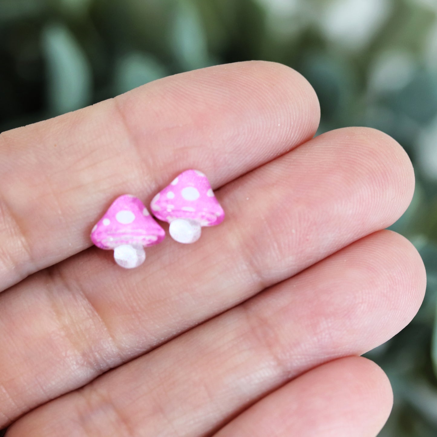 pink mushroom earrings