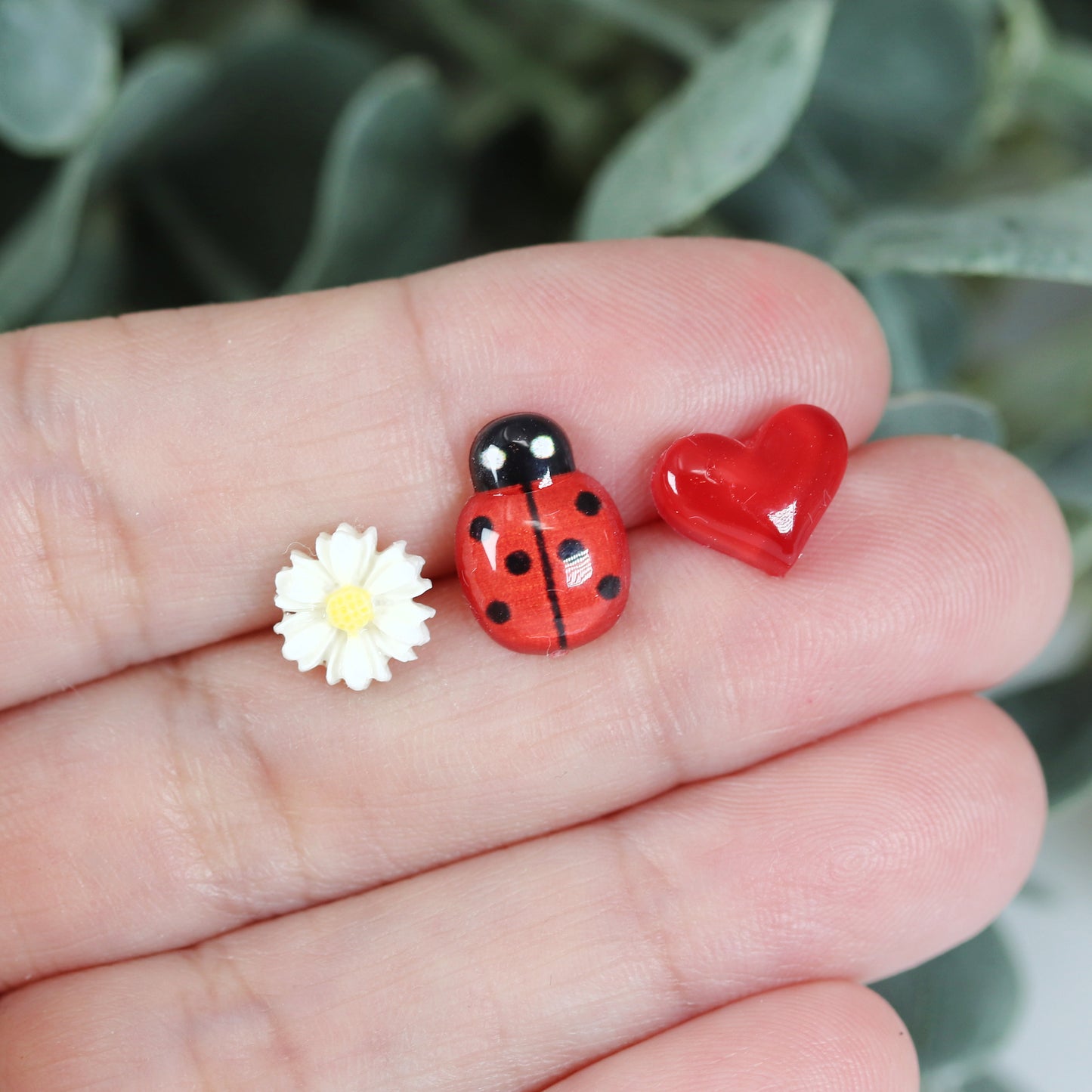 Daisy, Ladybug, Red Heart Stud Earring - Gift Set