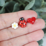 Plastic Post or Invisible Clip On Daisy, Ladybug, Red Heart - Gift Set