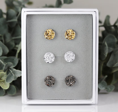 Coffret cadeau de boucles d'oreilles à tige en faux druzy, 8 mm ou 10 mm