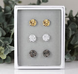 Plastic Post or Invisible Clip On Faux Druzy Earrings Gift Set 8mm, 10mm