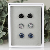 Plastic Post or Invisible Clip On Black Rose, Opalescent, Druzy- Gift Set