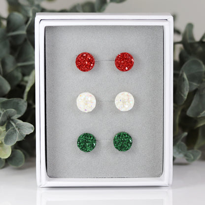 Coffret cadeau de boucles d'oreilles à tige en faux druzy, 8 mm ou 10 mm