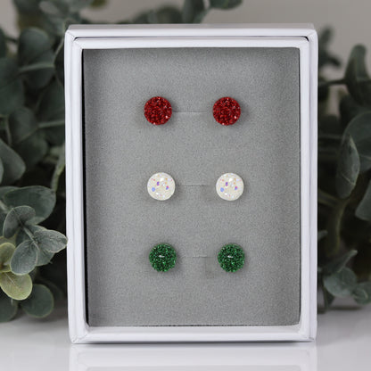 Coffret cadeau de boucles d'oreilles à tige en faux druzy, 8 mm ou 10 mm