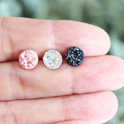 Coffret cadeau de boucles d'oreilles à tige en faux druzy, 8 mm ou 10 mm
