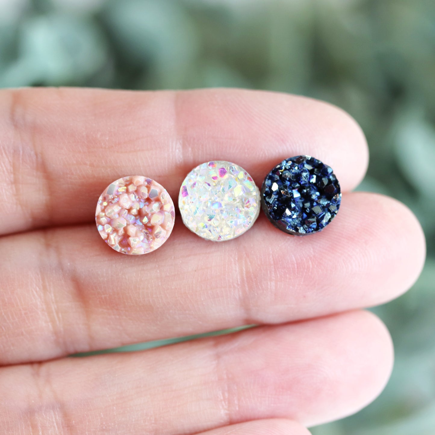 Coffret cadeau de boucles d'oreilles à tige en faux druzy, 8 mm ou 10 mm