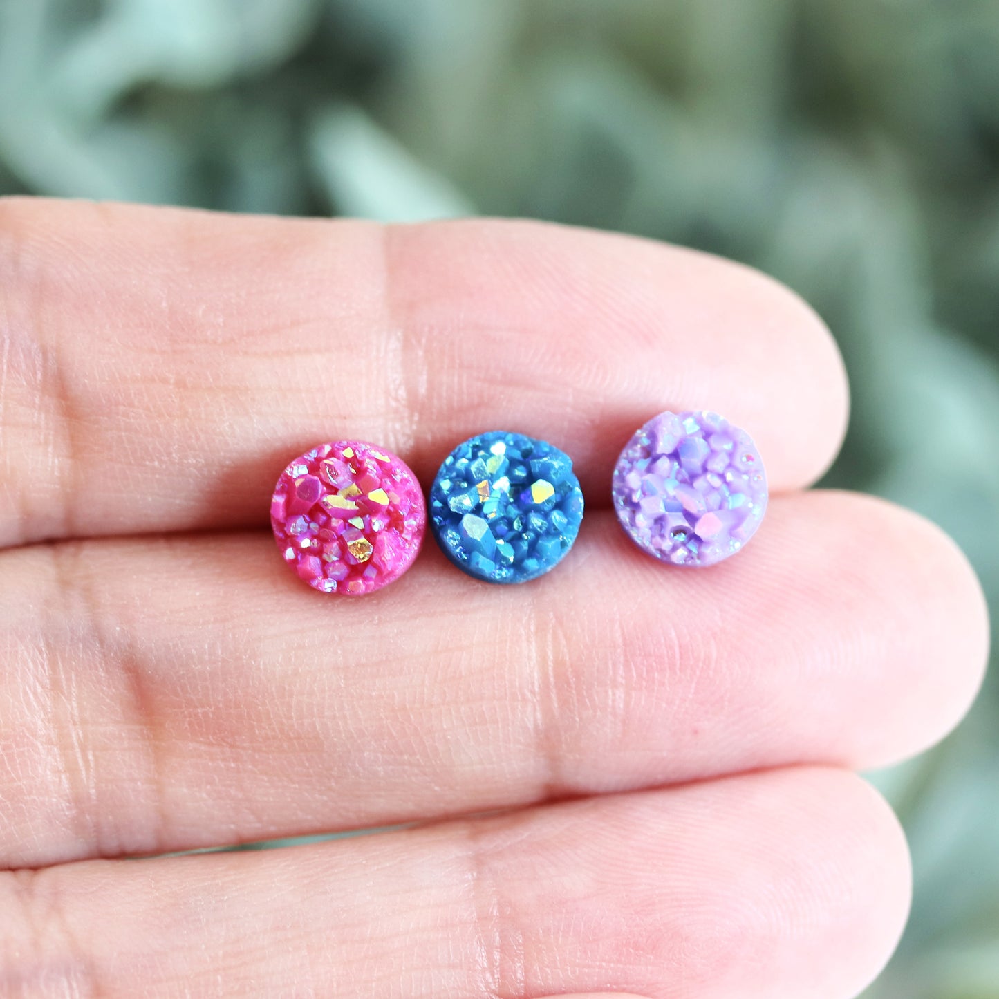Coffret cadeau de boucles d'oreilles à tige en faux druzy, 8 mm ou 10 mm