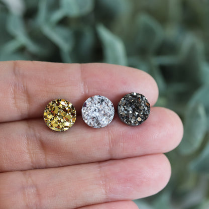 Coffret cadeau de boucles d'oreilles à tige en faux druzy, 8 mm ou 10 mm