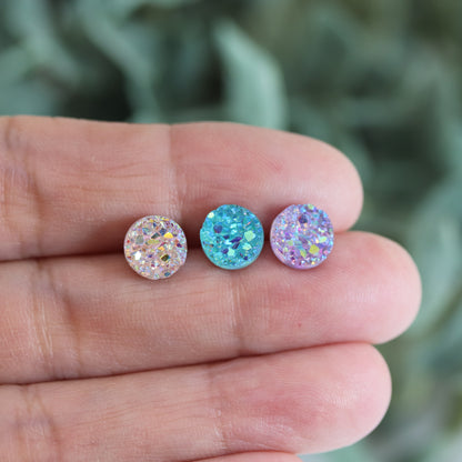 Coffret cadeau de boucles d'oreilles à tige en faux druzy, 8 mm ou 10 mm