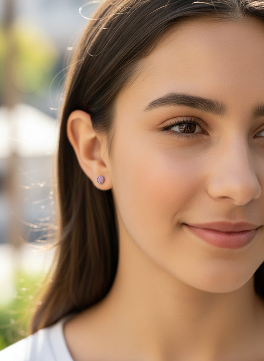 Titanium Bezel Set Opal Stud Earrings