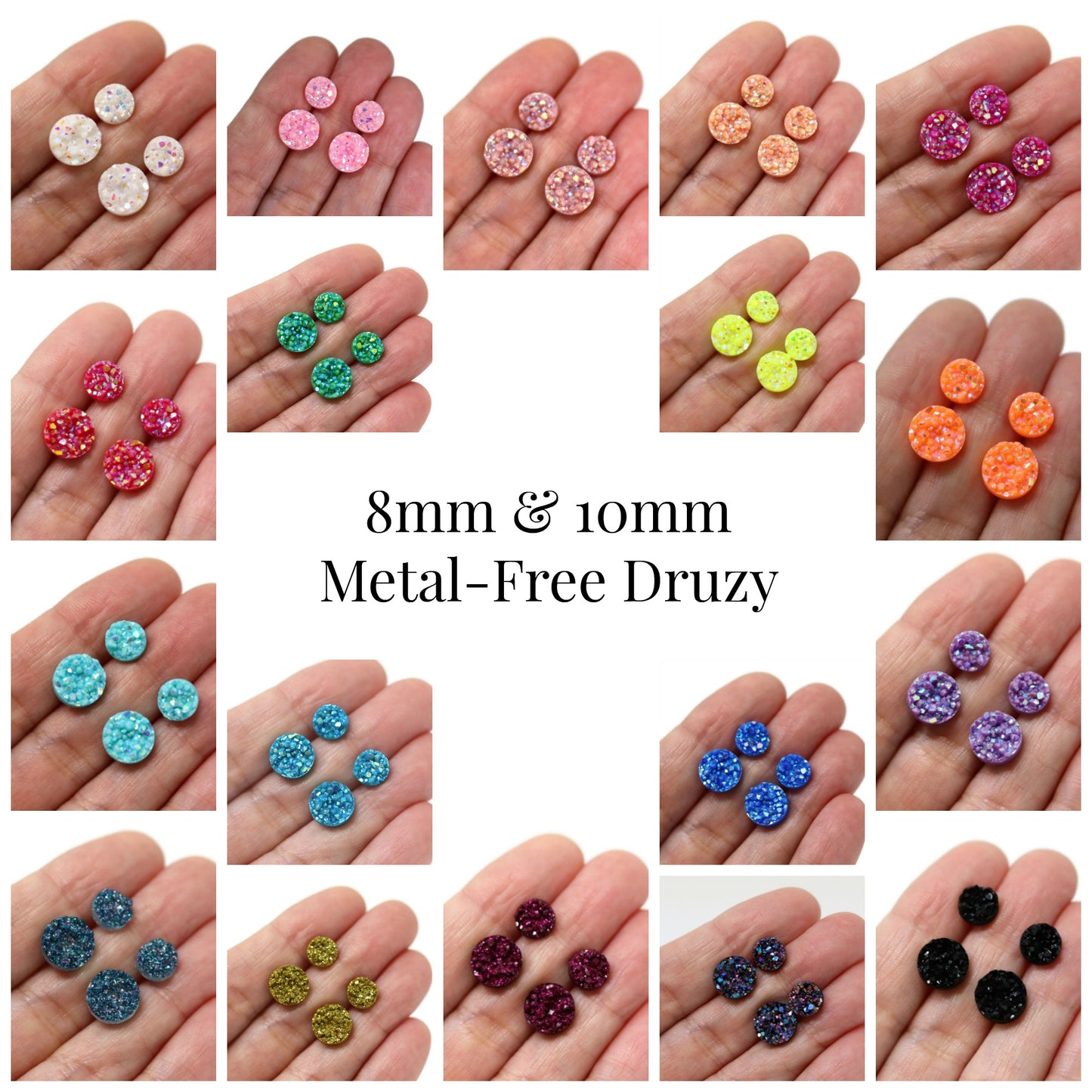 Faux Druzy Stud Earrings, 8mm