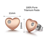 Titanium Heart Stud Earrings, 11mm