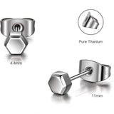 Titanium Hexagon Stud Earrings, 4mm