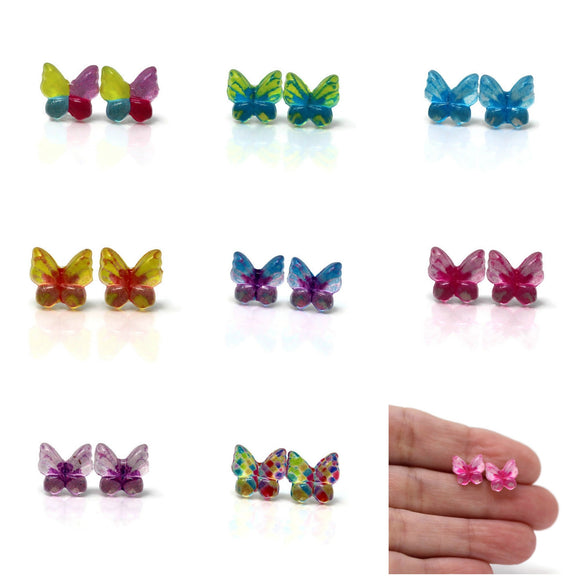 Plastic Post or Invisible Clip On Metal Free Butterfly Earrings