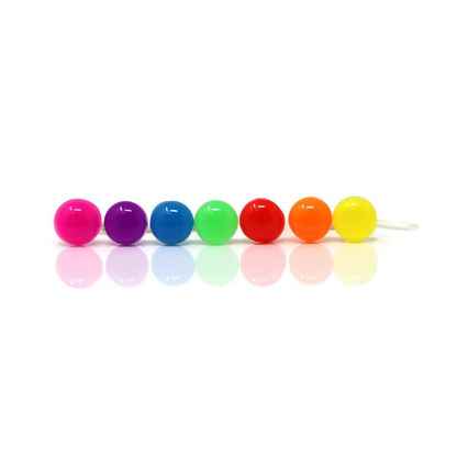A set of neon cabochon stud earrings in various colors including pink, purple, blue, green, orange, and yellow, arranged in a line on a white background.