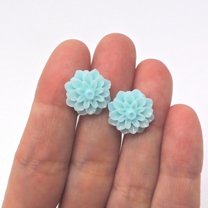 Plastic Posts or Invisible Clip On Metal Free Dahlia Floral Earrings, 15mm