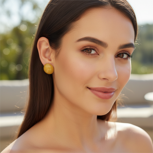 Large Round Cabochon Stud Earrings