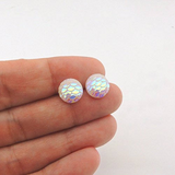Plastic Post or Invisible Clip On Mermaid Scale Earrings 10mm