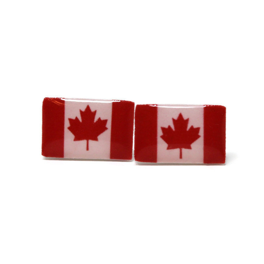 Canada or US Flag Earrings, 10mm
