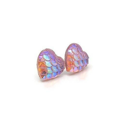 Boucles d'oreilles à tige en forme d'écailles de sirène en forme de cœur 12 mm