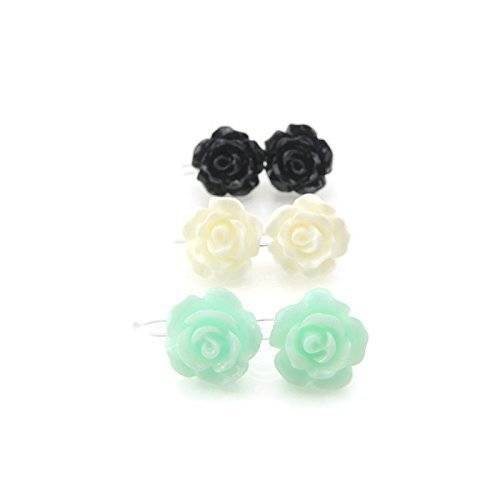 aqua white black rose trio gift set hypoallergenic plastic post
